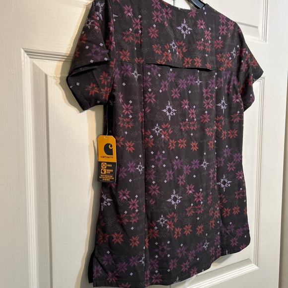 NWT Carhartt Force Women's Medical Scrub Top Size S Small Purple Black V-Neck - Picture 9 of 9